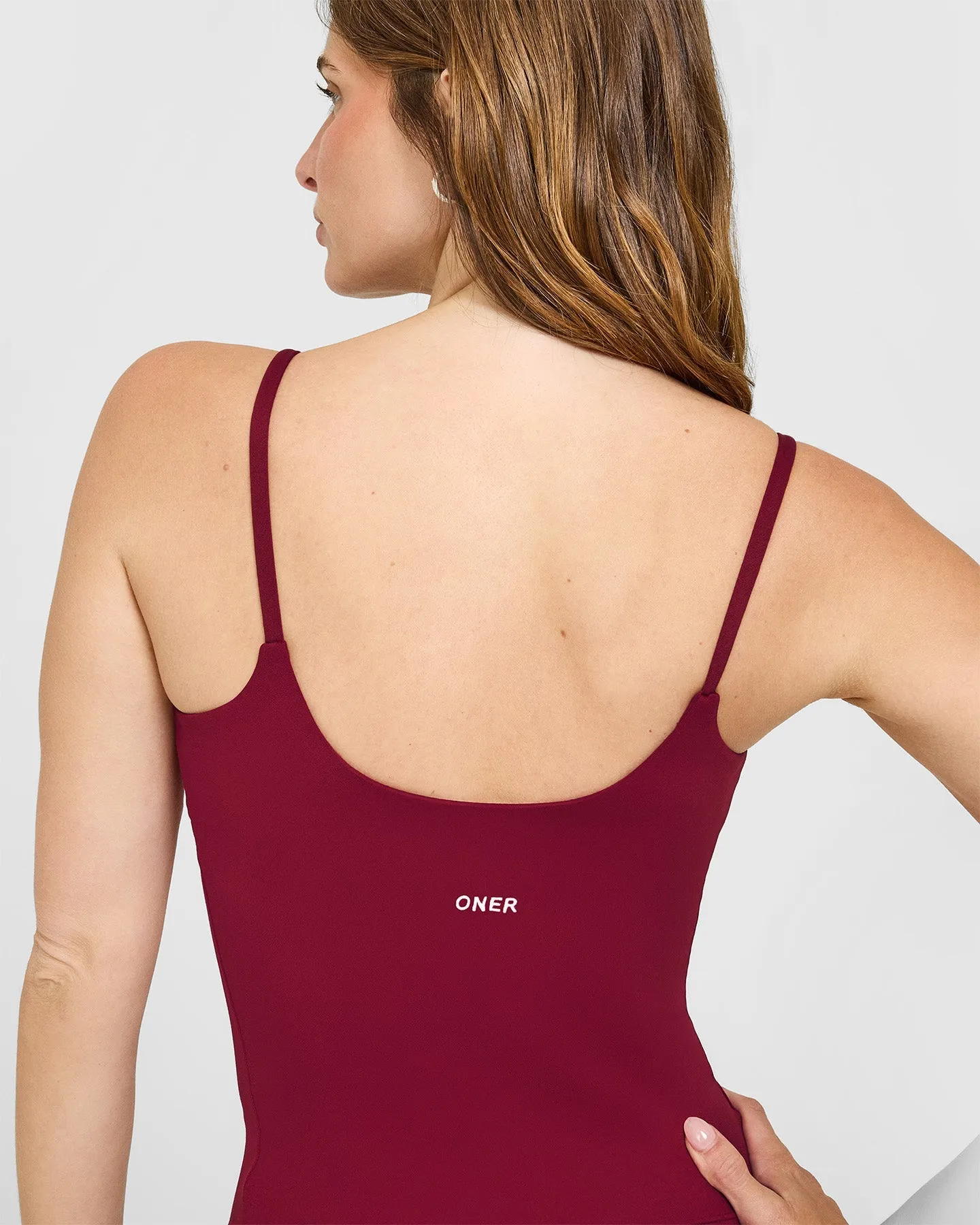 SoftMotion™ Strappy Vest with Built in Bra Shelf with White Logo | Ruby Red sold by Oner Active product image thumbnail 4