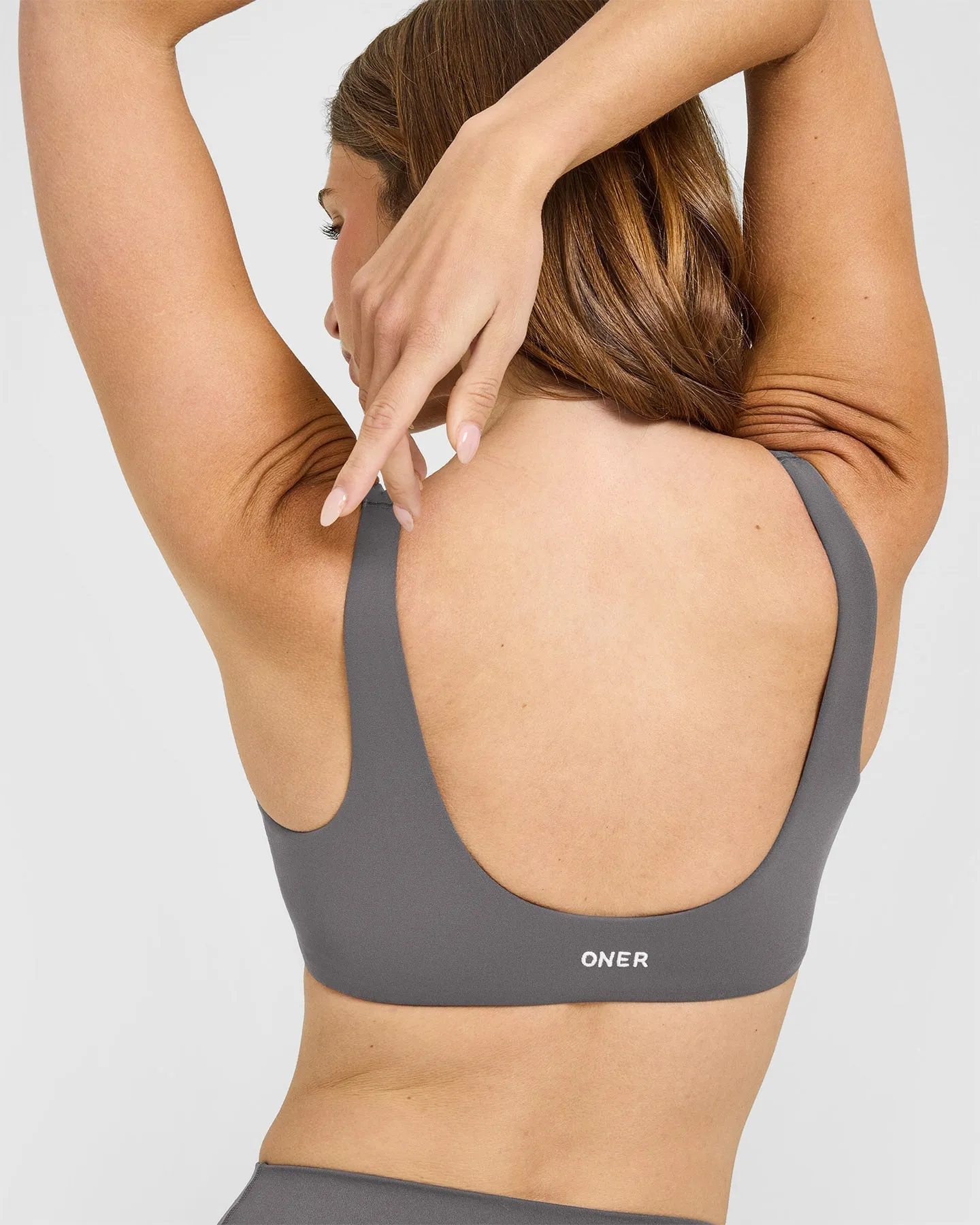 SoftMotion™ Scoop Back Bralette with White Logo | Ash Grey sold by Oner Active product image thumbnail 4