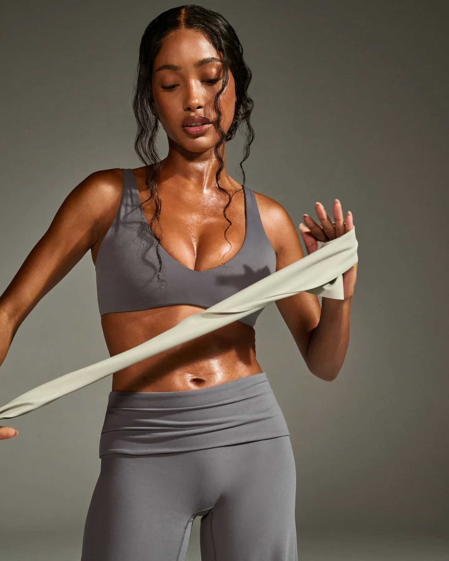 SoftMotion™ Scoop Back Bralette with White Logo | Ash Grey sold by Oner Active