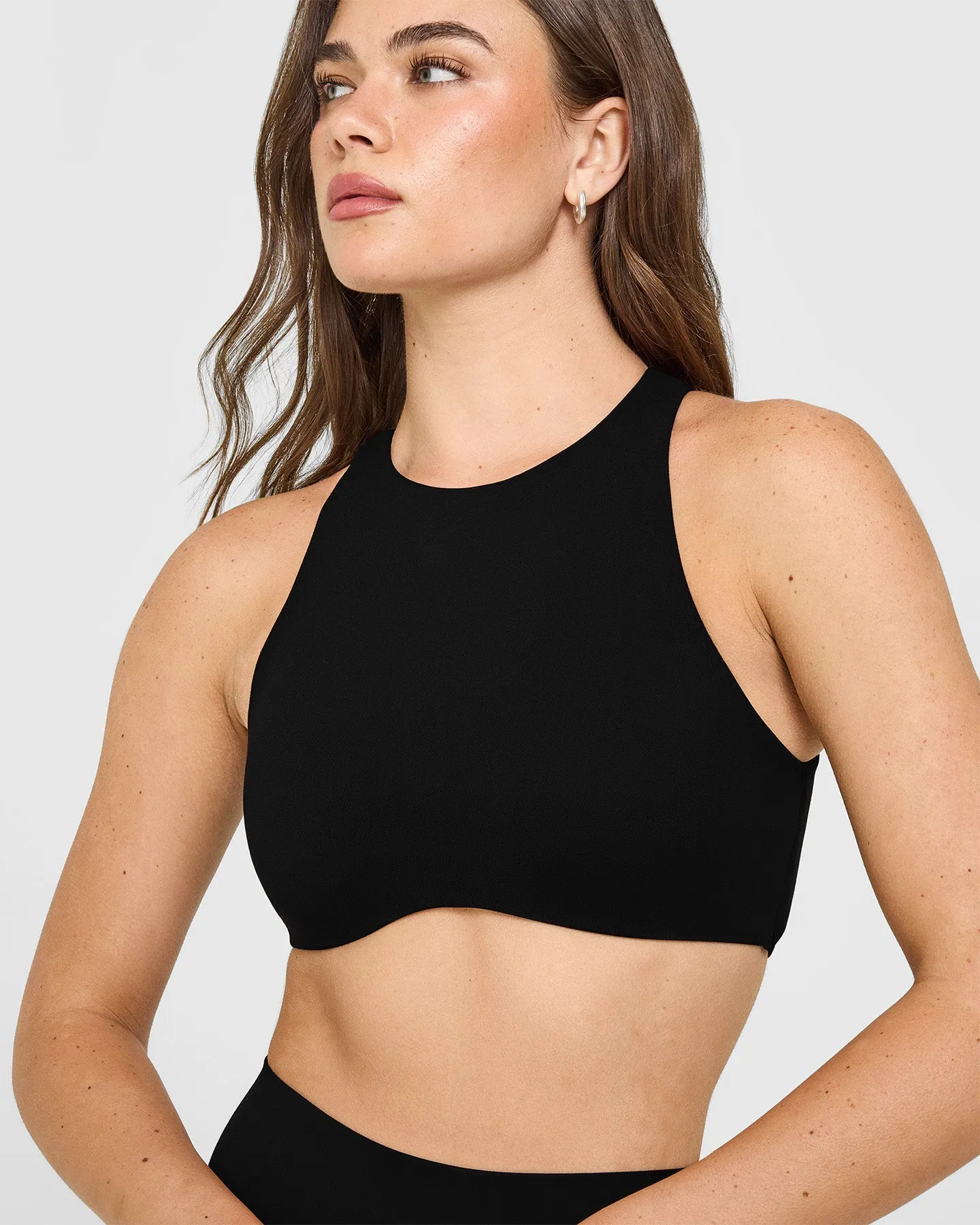 SoftMotion™ High Neck Sports Bra with White Logo | Black sold by Oner Active product image thumbnail 5