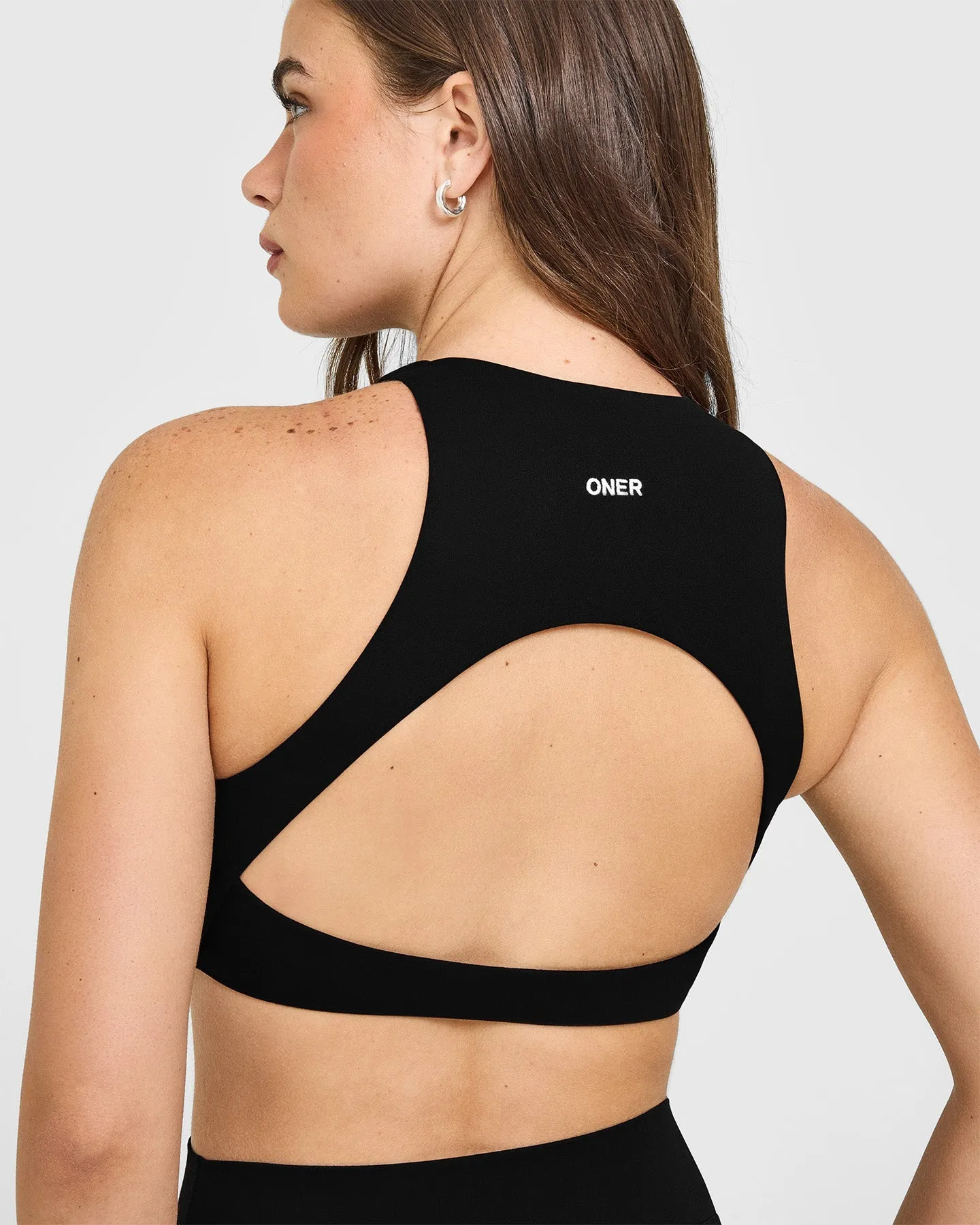 SoftMotion™ High Neck Sports Bra with White Logo | Black sold by Oner Active product image thumbnail 4
