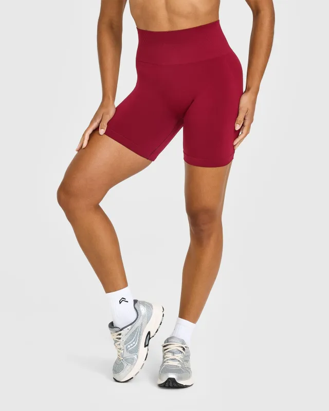 Effortless Seamless Shorts with White Logo | Claret Red sold by Oner Active