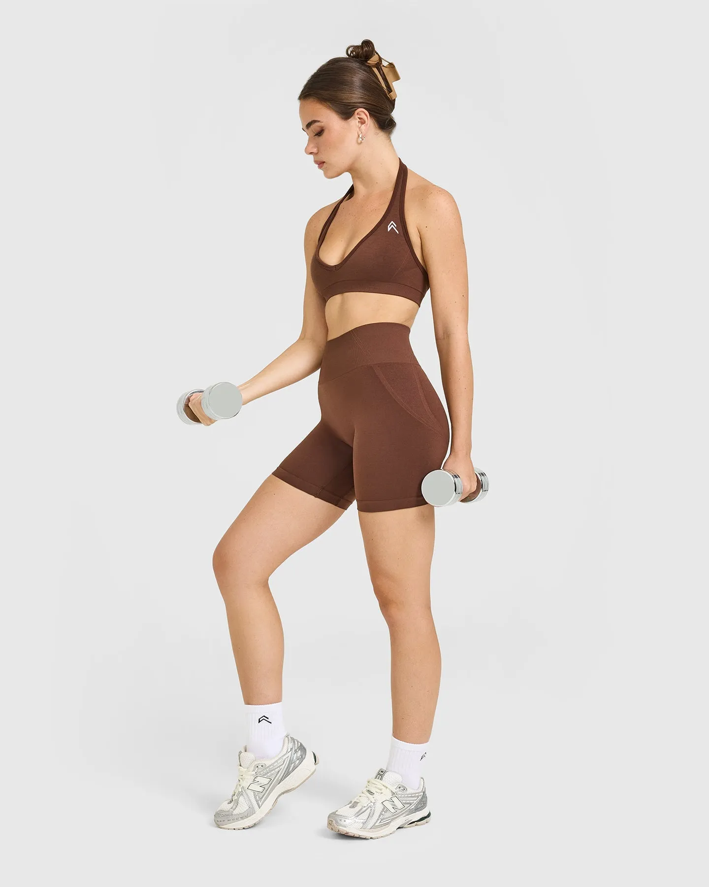 Effortless Seamless Shorts with White Logo | Rustic Brown sold by Oner Active product image thumbnail 3