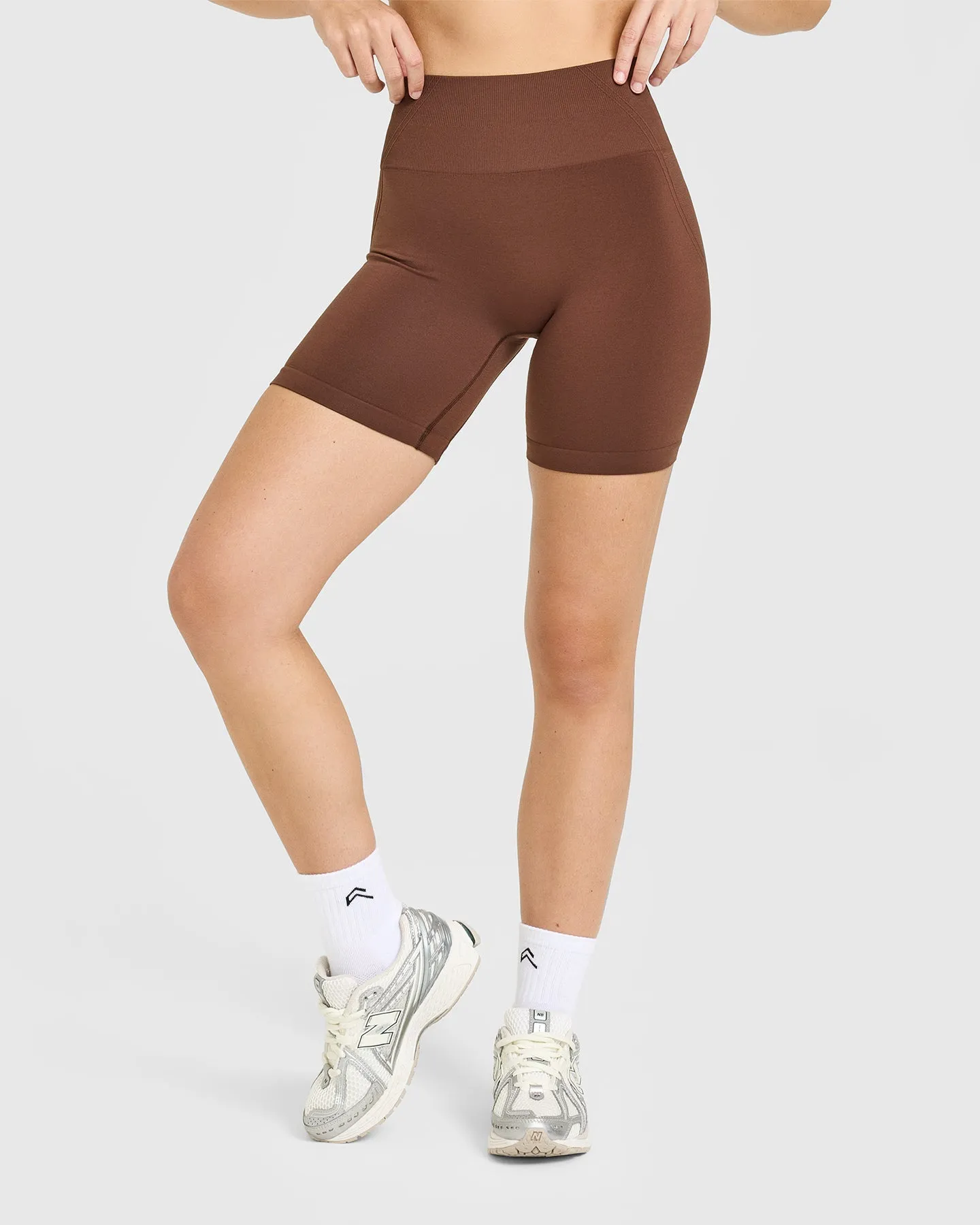 Effortless Seamless Shorts with White Logo | Rustic Brown sold by Oner Active