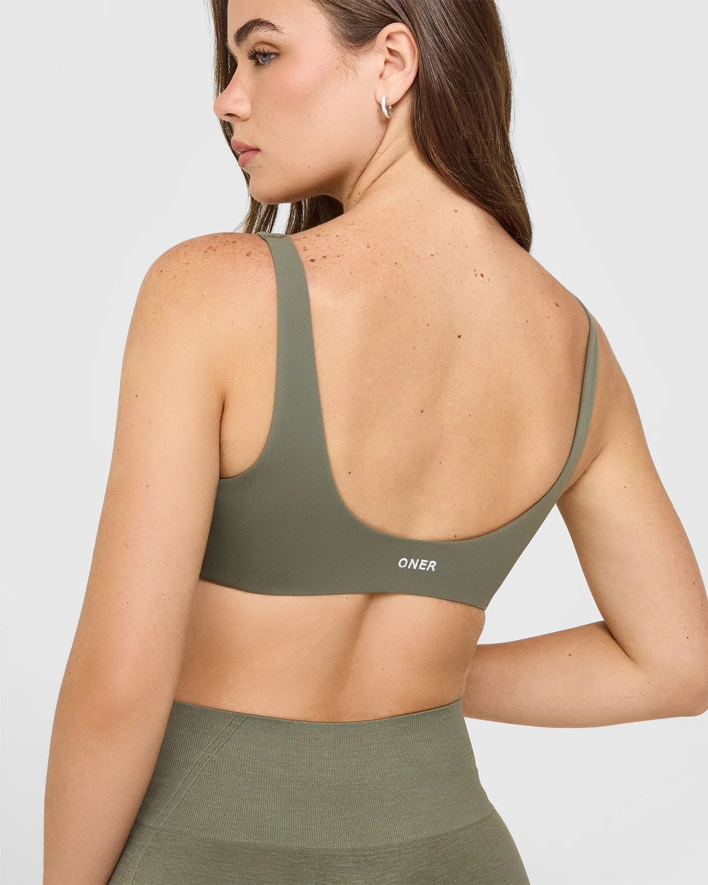 SoftMotion™ Scoop Back Bralette with White Logo | Alpine Green sold by Oner Active product image thumbnail 5