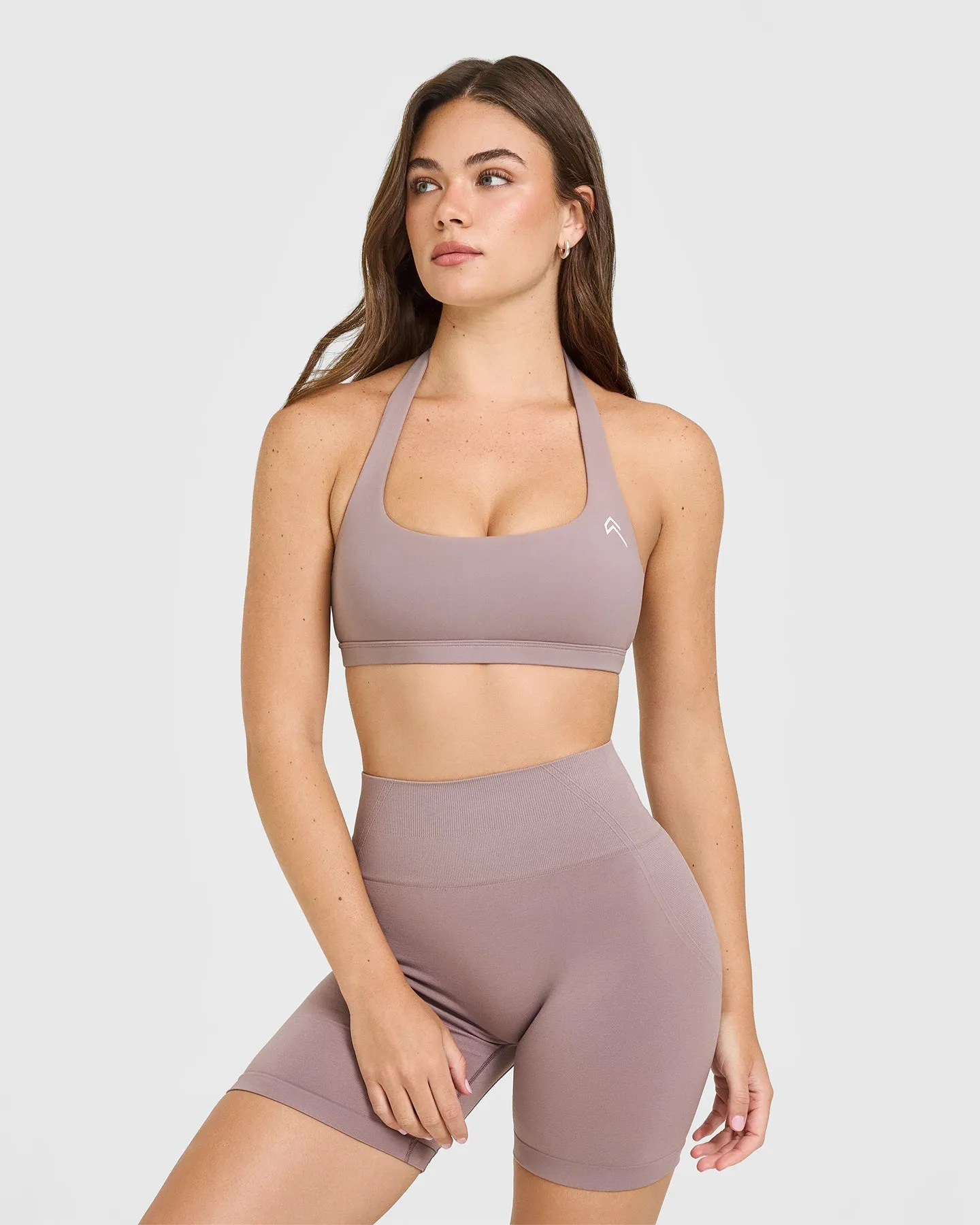 EasyLift™ Halter Bralette with White Logo | Dusty Purple sold by Oner Active
