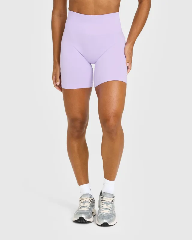 Effortless Seamless Shorts with White Logo | Lavender Purple sold by Oner Active