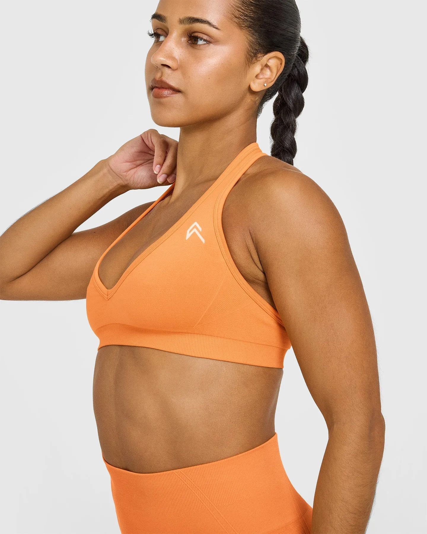 Effortless Seamless Halter Neck Sports Bra with White Logo | Apricot Orange sold by Oner Active product image thumbnail 5