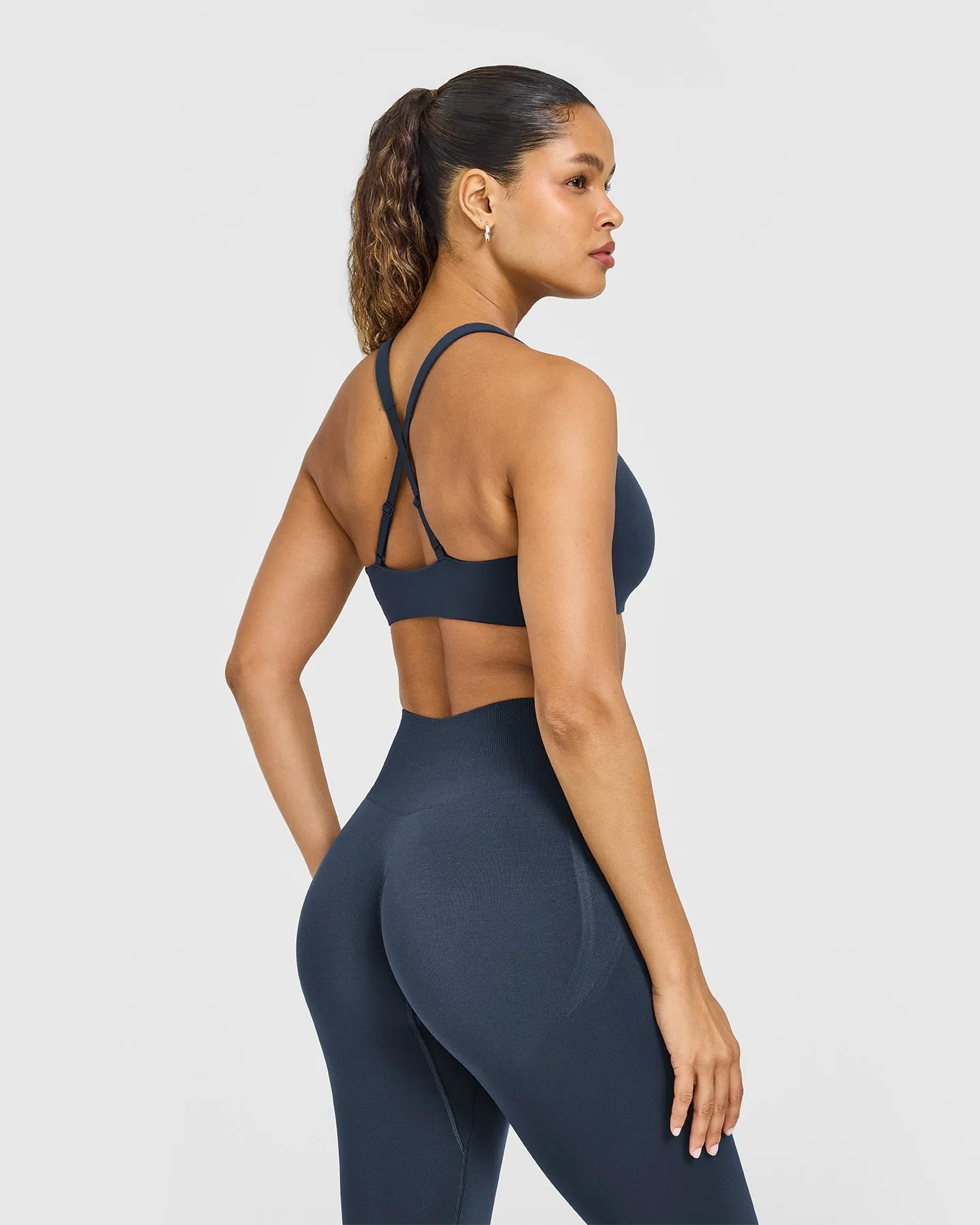 EasyLift™ Cross Back Sports Bra with White Logo | True Blue sold by Oner Active product image thumbnail 4