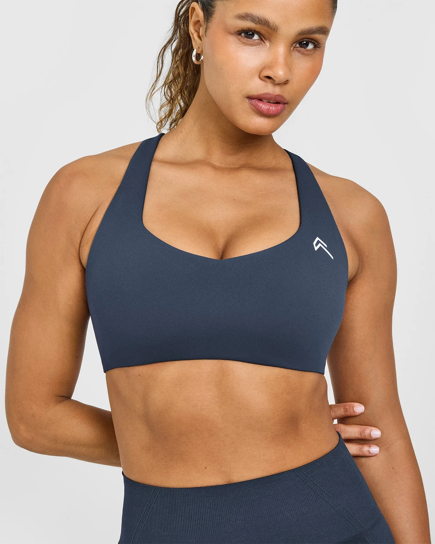 EasyLift™ Cross Back Sports Bra with White Logo | True Blue sold by Oner Active product image thumbnail 2
