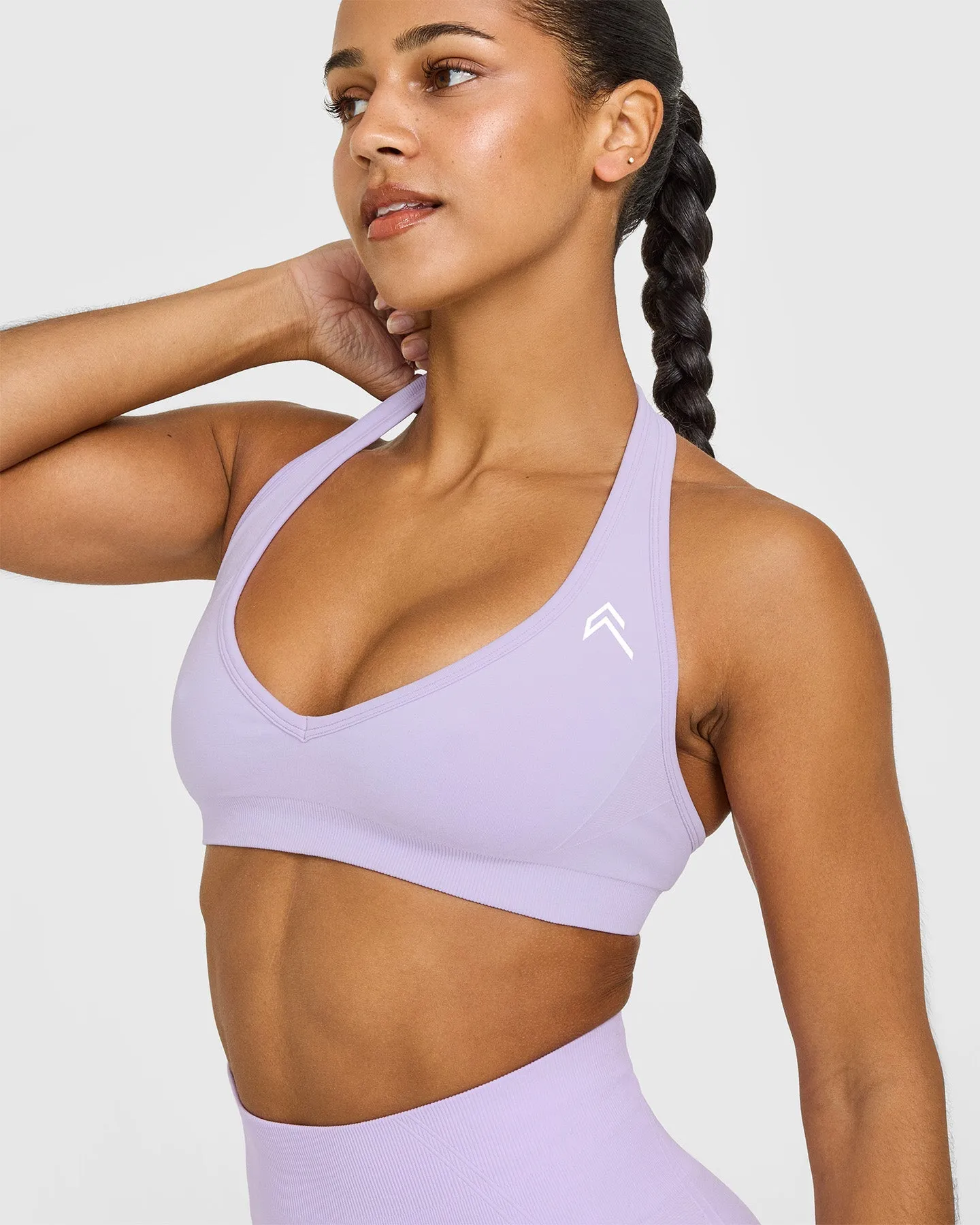Effortless Seamless Halter Neck Sports Bra with White Logo | Lavender Purple sold by Oner Active product image thumbnail 5