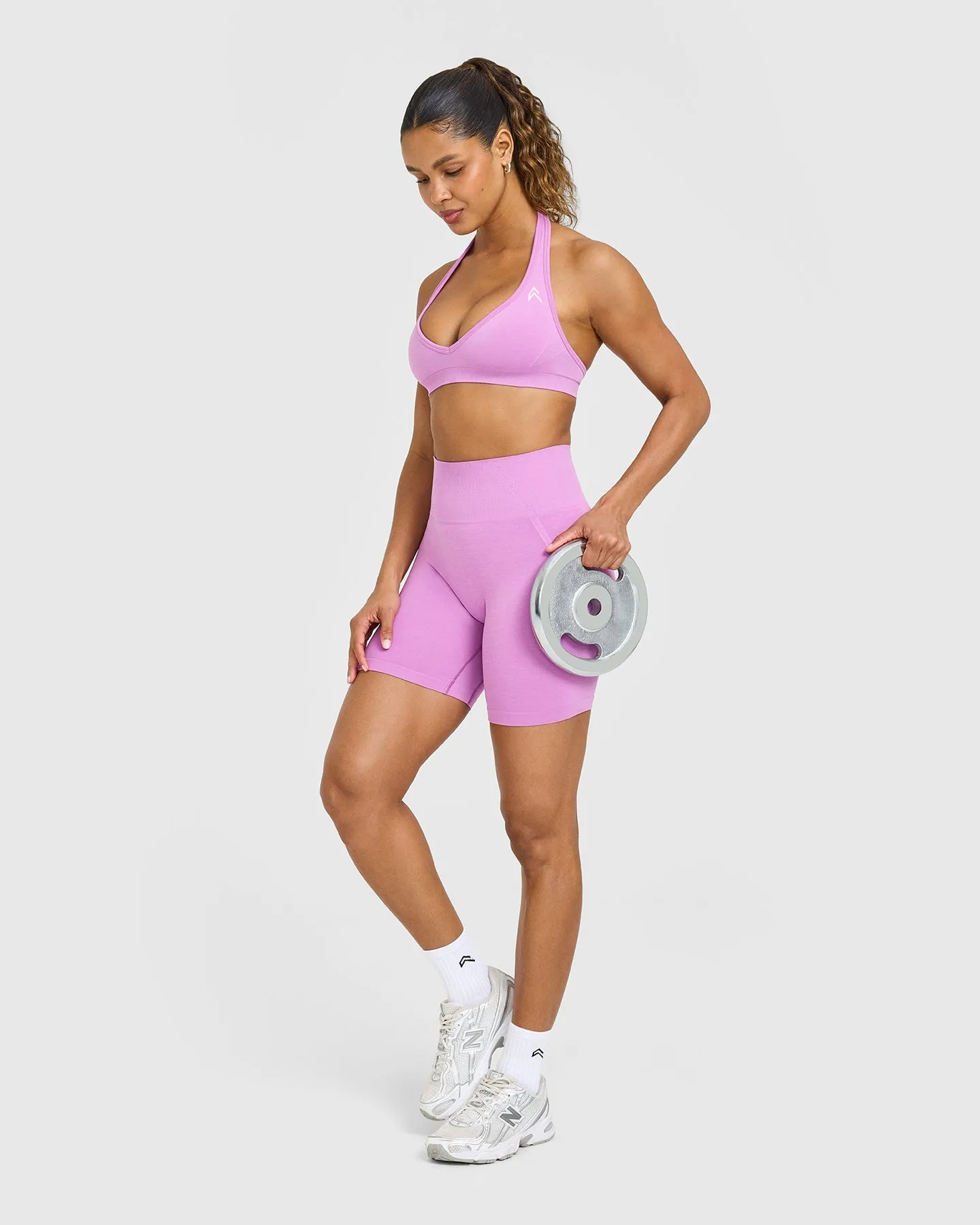 Effortless Seamless Halter Neck Sports Bra with White Logo | Orchid Purple sold by Oner Active product image thumbnail 3