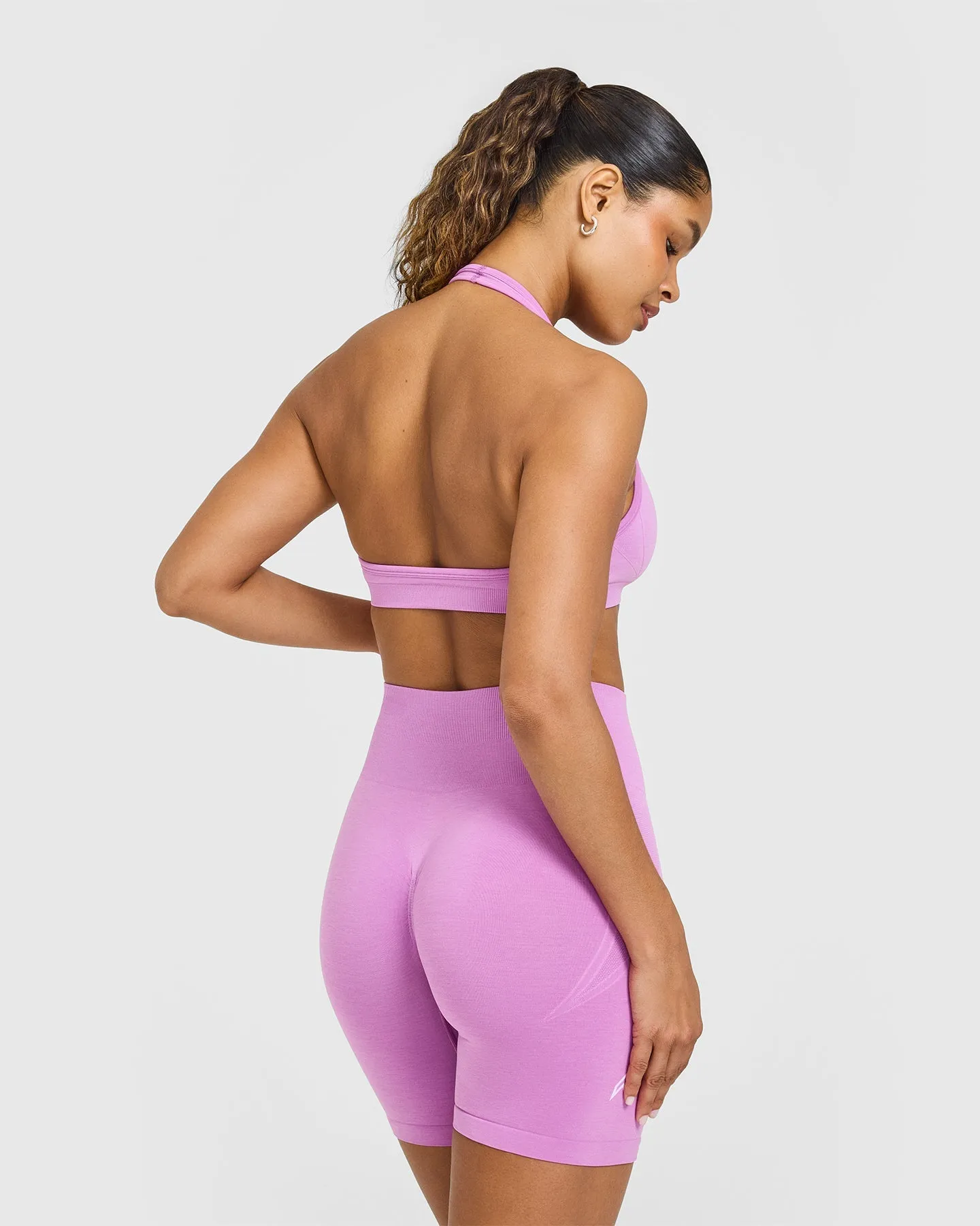Effortless Seamless Halter Neck Sports Bra with White Logo | Orchid Purple sold by Oner Active product image thumbnail 2
