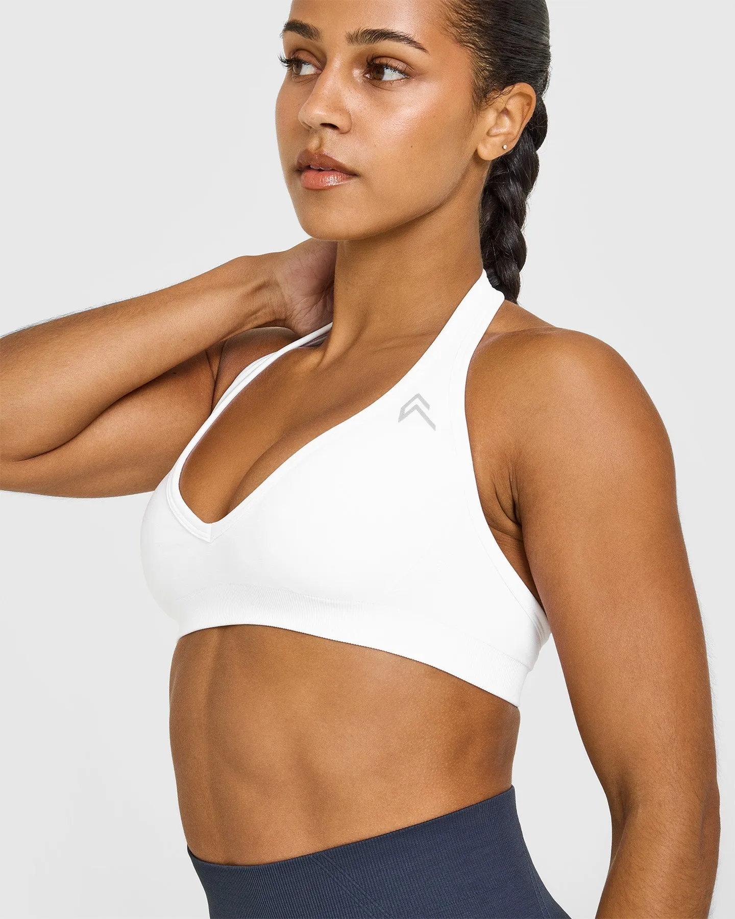 Effortless Seamless Halter Neck Sports Bra with White Logo | White sold by Oner Active product image thumbnail 5