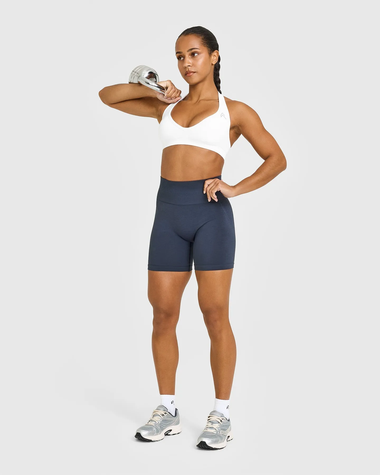 Effortless Seamless Halter Neck Sports Bra with White Logo | White sold by Oner Active product image thumbnail 3