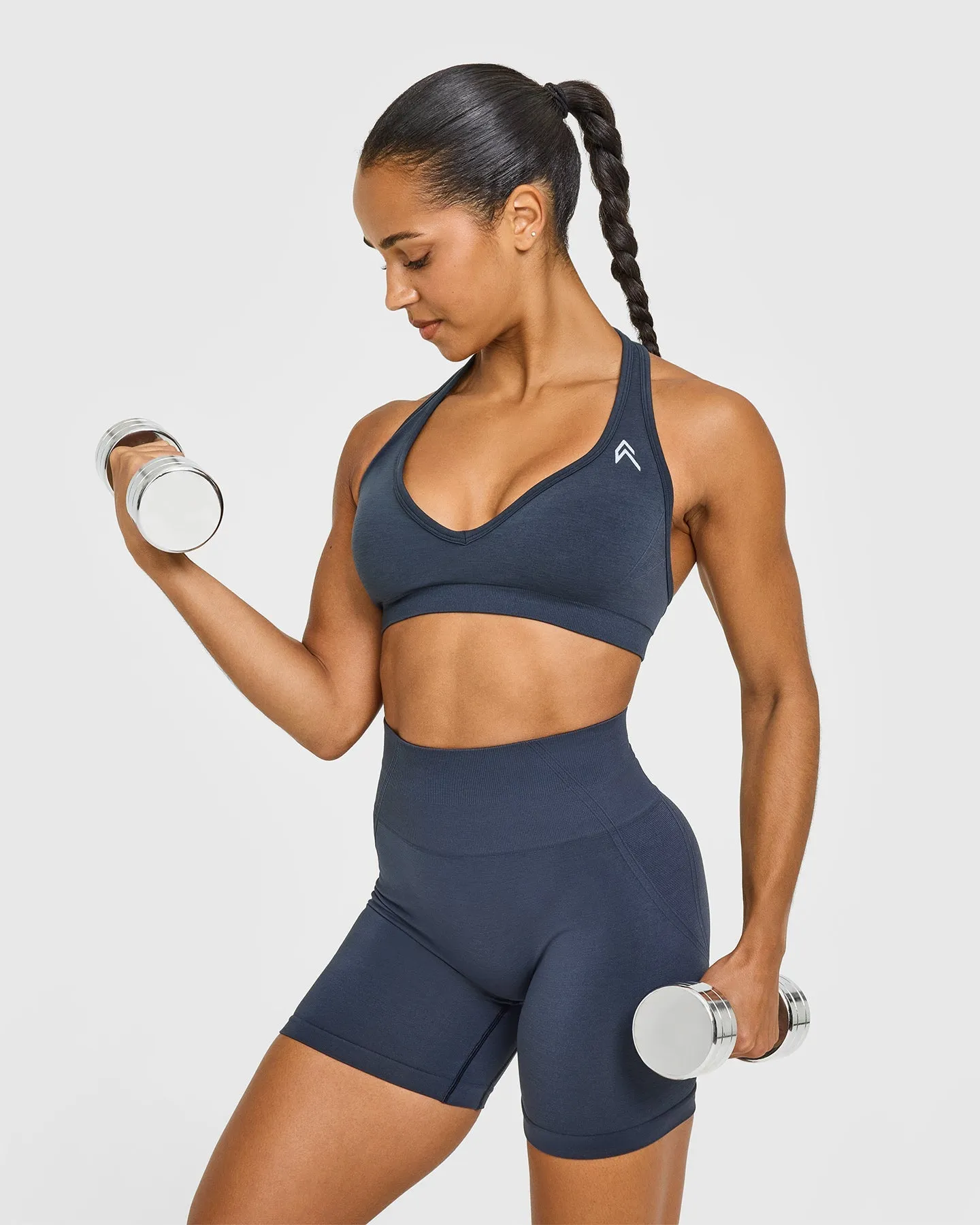 Effortless Seamless Halter Neck Sports Bra with White Logo | True Blue sold by Oner Active product image thumbnail 4