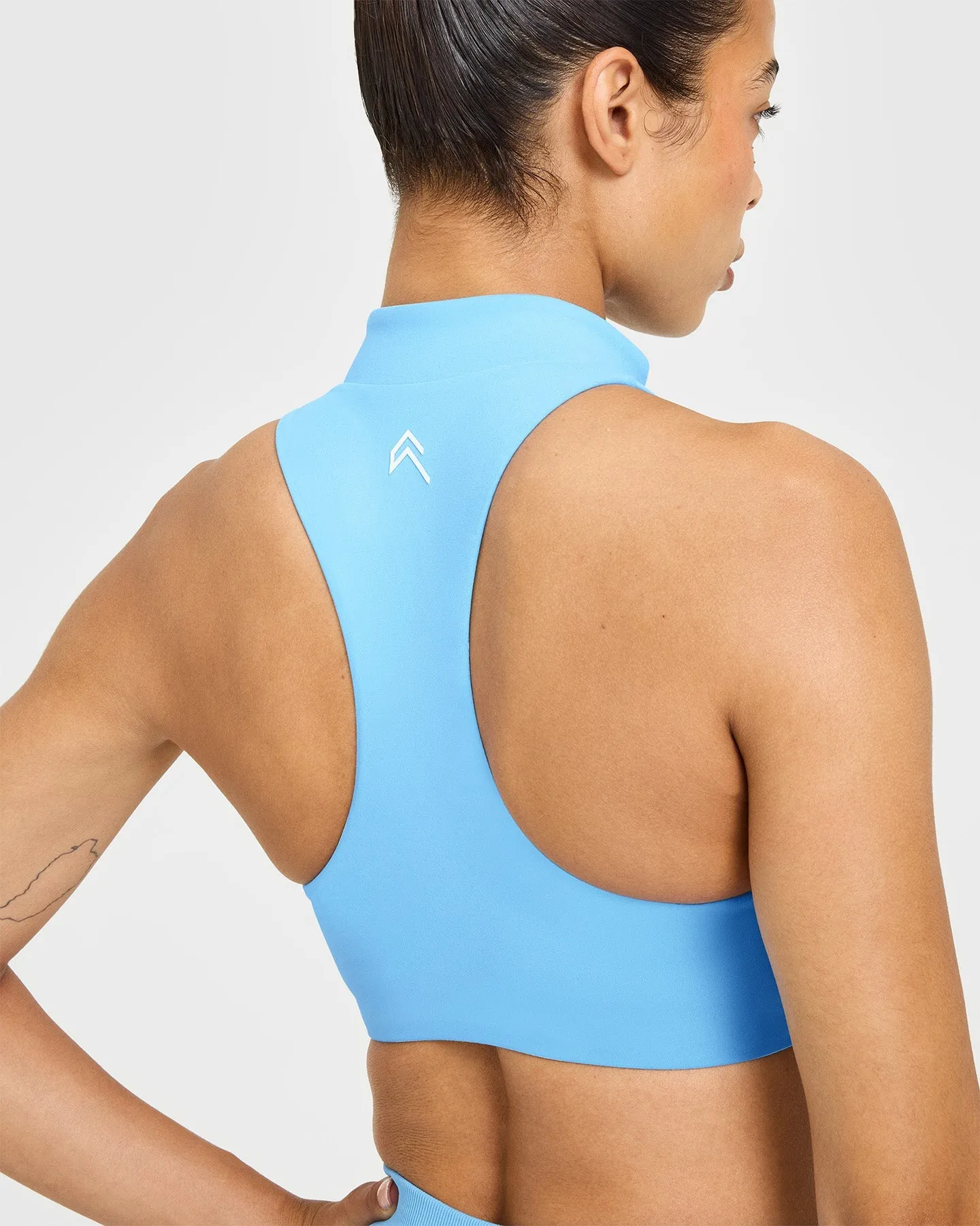 EasyLift™ Zip High Neck Sports Bra with White Logo | Arctic Blue sold by Oner Active product image thumbnail 4