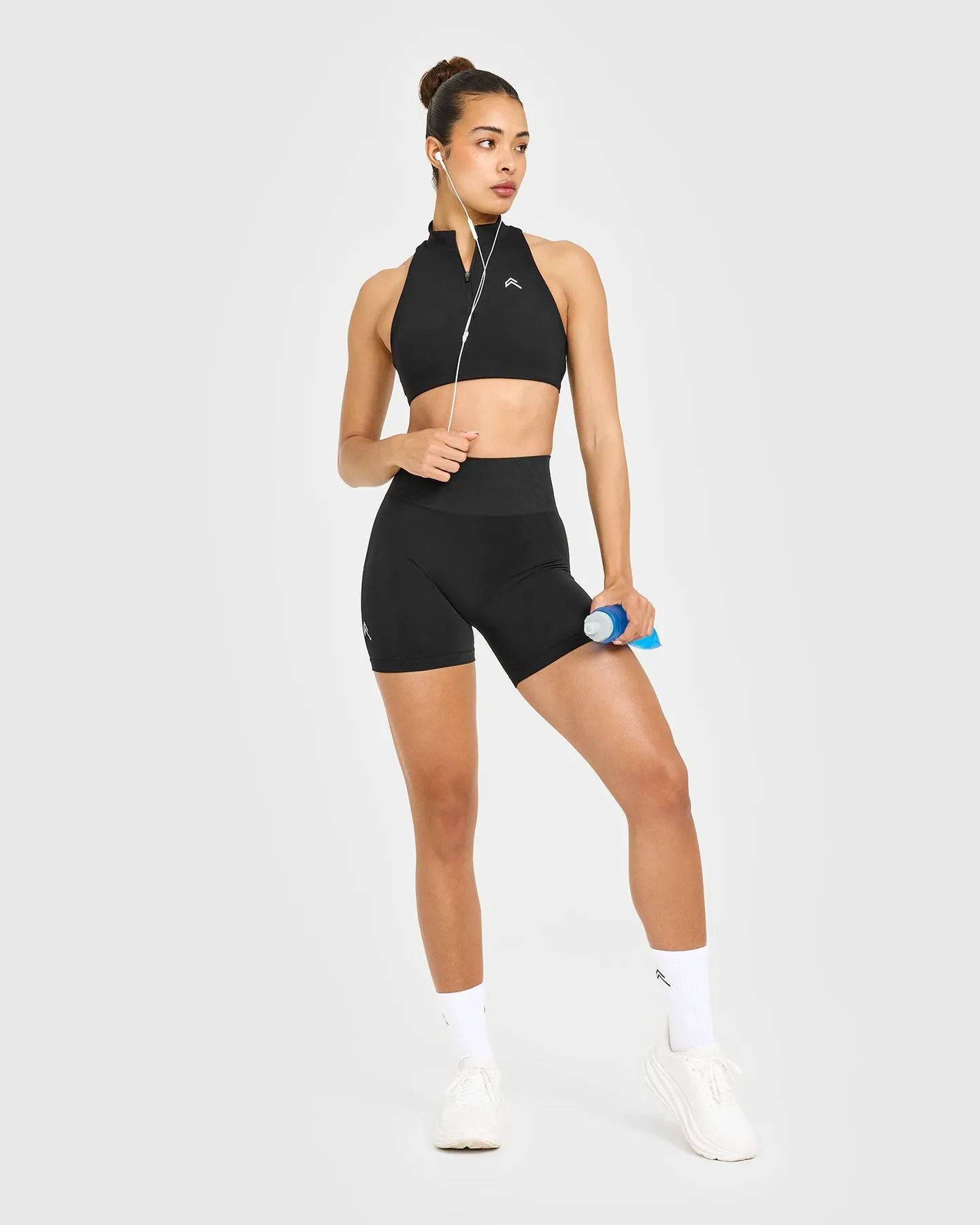 EasyLift™ Zip High Neck Sports Bra with White Logo | Black sold by Oner Active product image thumbnail 3