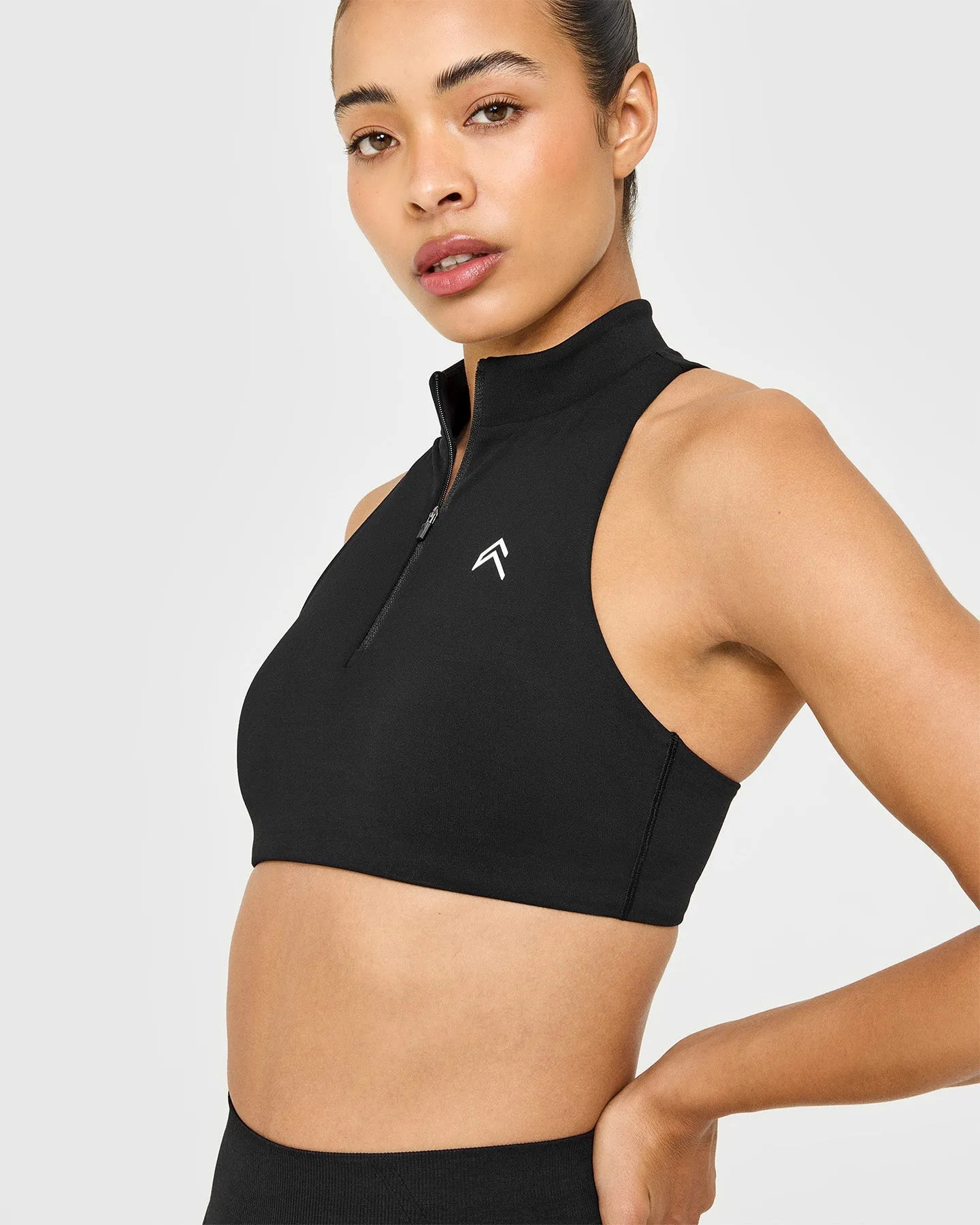 EasyLift™ Zip High Neck Sports Bra with White Logo | Black sold by Oner Active product image thumbnail 4