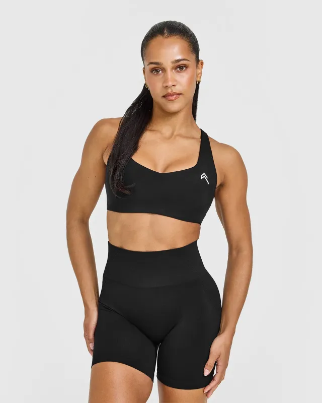 EasyLift™ Cross Back Sports Bra with White Logo | Black sold by Oner Active