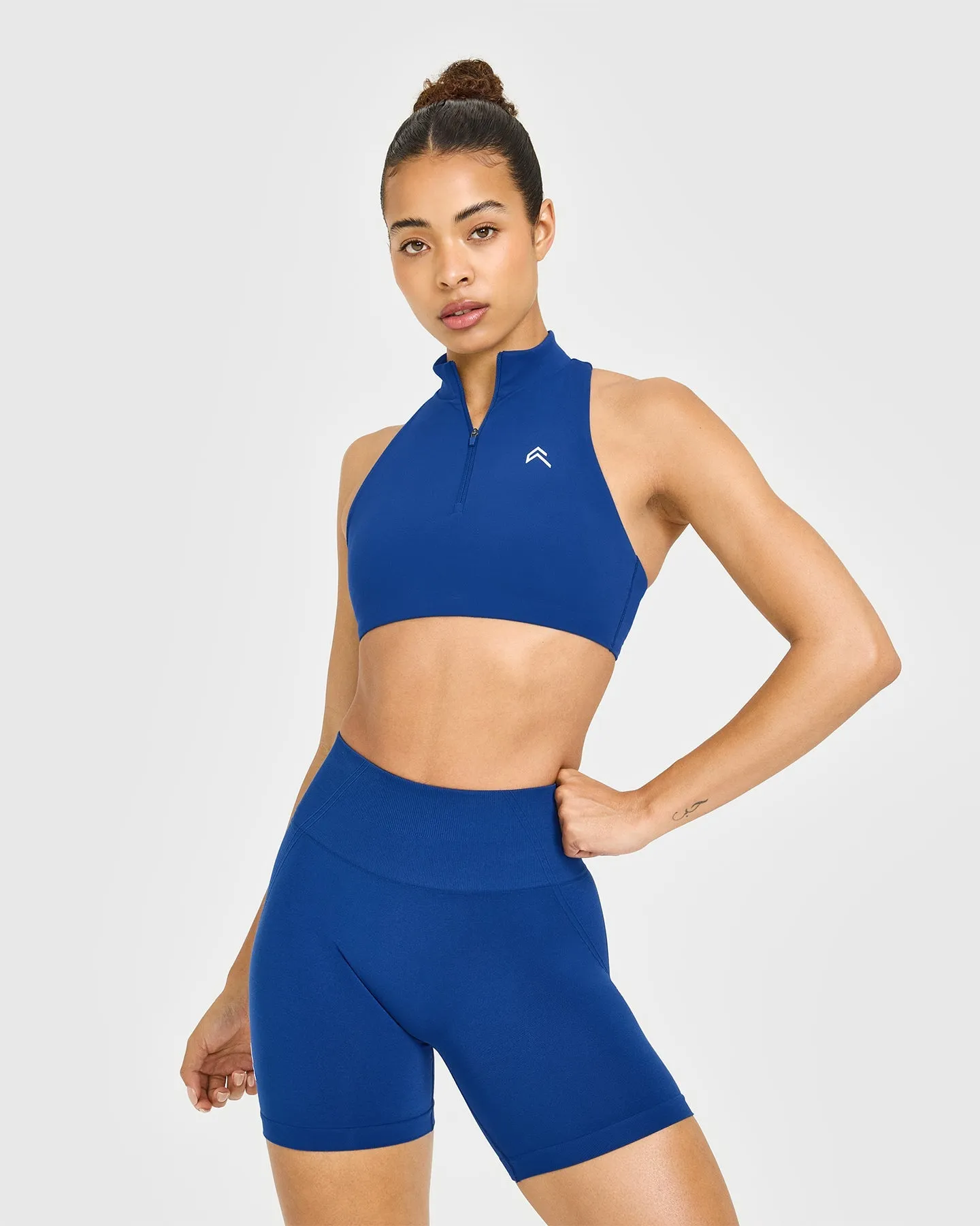 EasyLift™ Zip High Neck Sports Bra with White Logo | Vintage Navy sold by Oner Active product image thumbnail 3