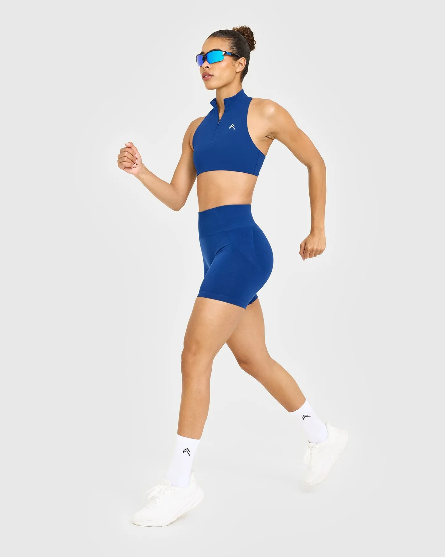 EasyLift™ Zip High Neck Sports Bra with White Logo | Vintage Navy sold by Oner Active product image thumbnail 4
