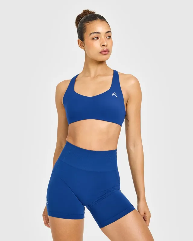 EasyLift™ Cross Back Sports Bra with White Logo | Vintage Navy sold by Oner Active