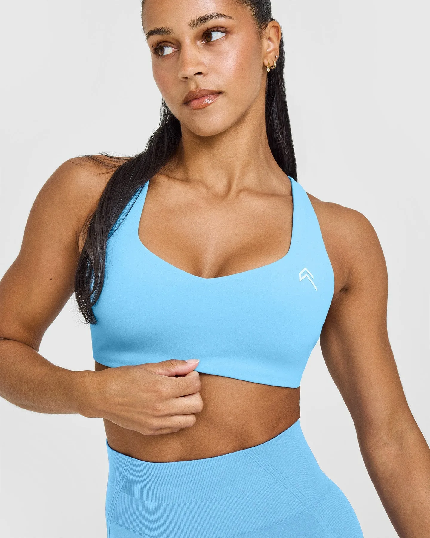 EasyLift™ Cross Back Sports Bra with White Logo | Arctic Blue sold by Oner Active product image thumbnail 5
