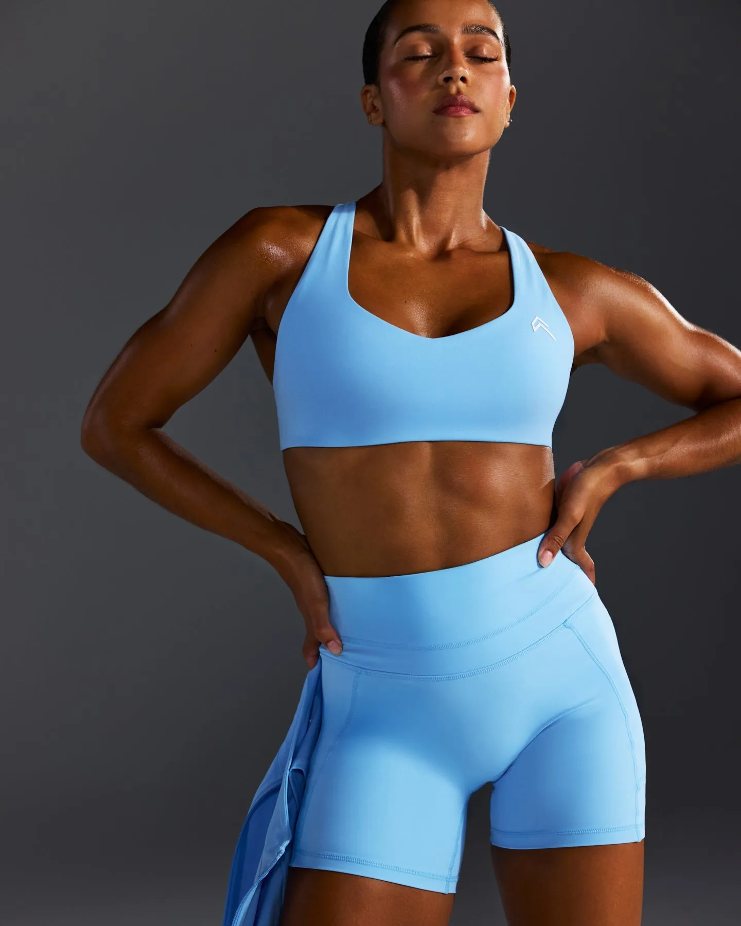 EasyLift™ Cross Back Sports Bra with White Logo | Arctic Blue sold by Oner Active product image thumbnail 2