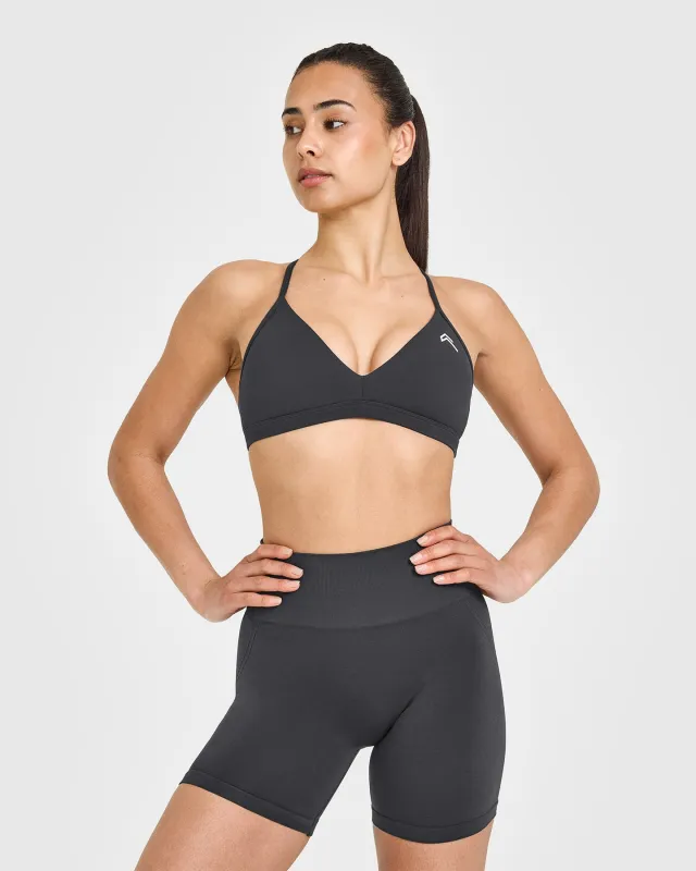 EasyLift™ Ultra Minimal V Neck Bralette with White Logo | Coal sold by Oner Active