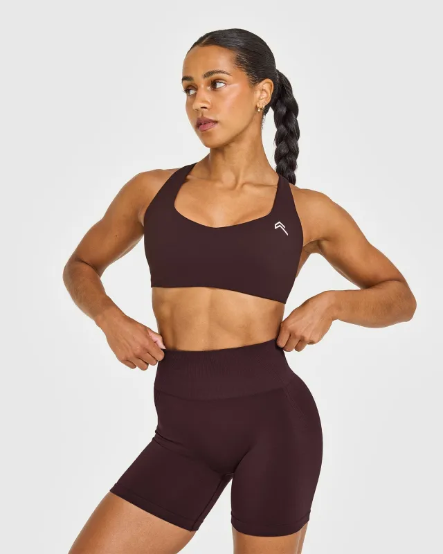 EasyLift™ Cross Back Sports Bra with White Logo | Plum Brown sold by Oner Active