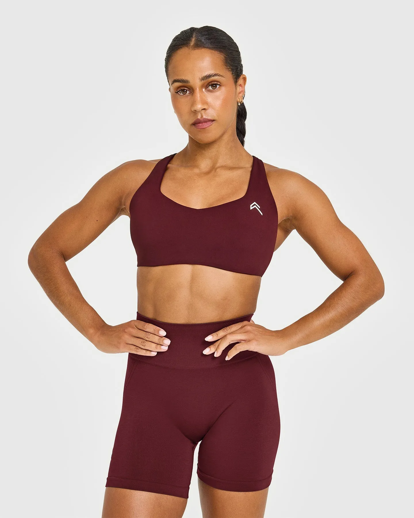 EasyLift™ Cross Back Sports Bra with White Logo | Rosewood sold by Oner Active