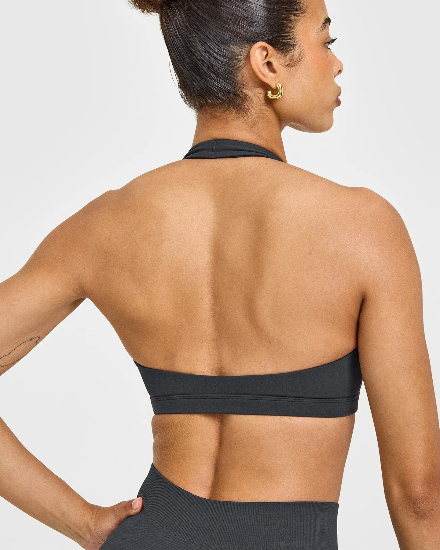 EasyLift™ Halter Bralette with White Logo | Coal sold by Oner Active product image thumbnail 4