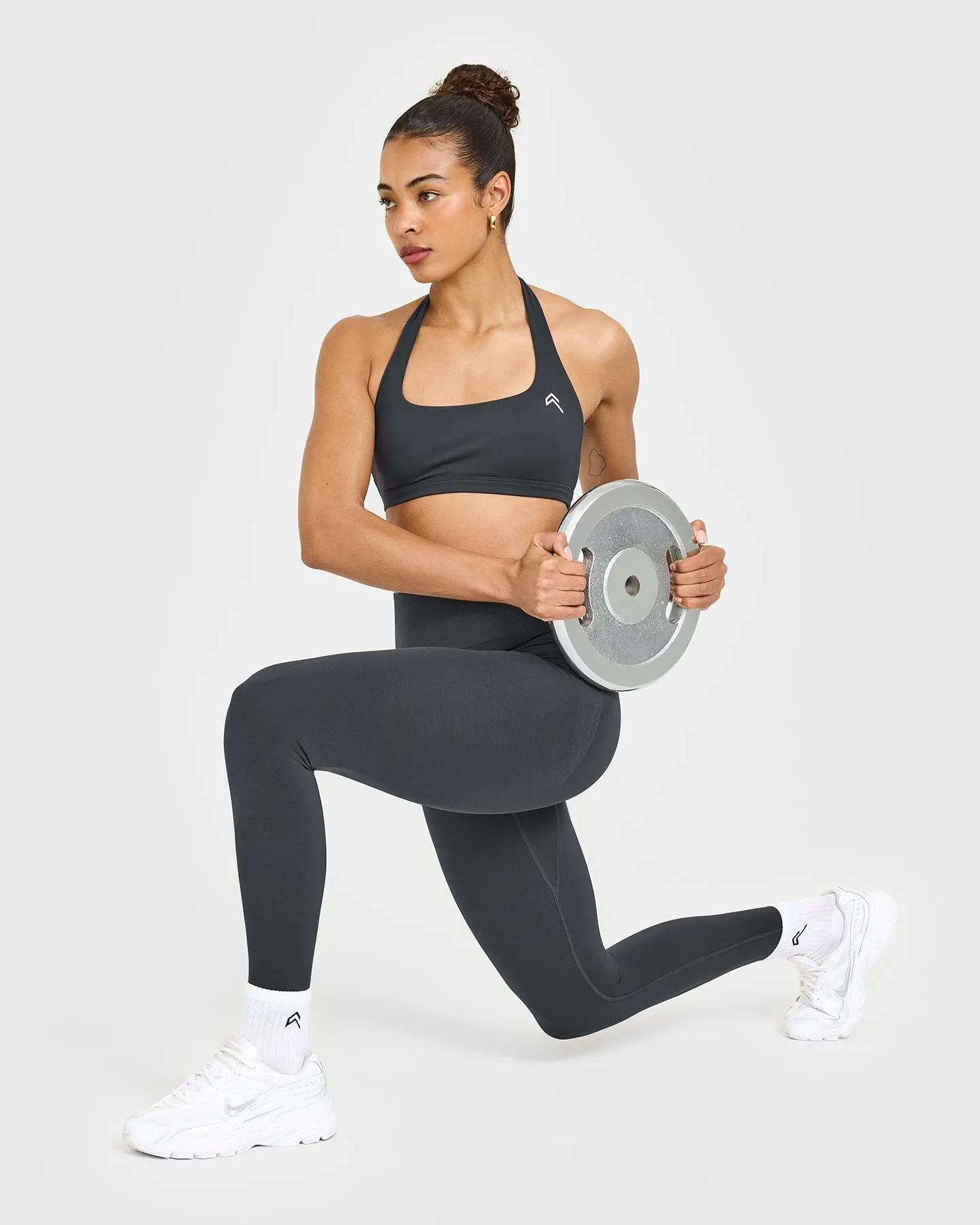 EasyLift™ Halter Bralette with White Logo | Coal sold by Oner Active product image thumbnail 3