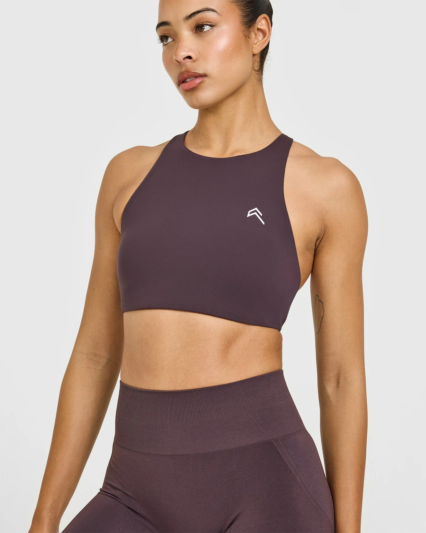 EasyLift™ High Neck Sports Bra with White Logo | Dark Umber Brown sold by Oner Active product image thumbnail 5