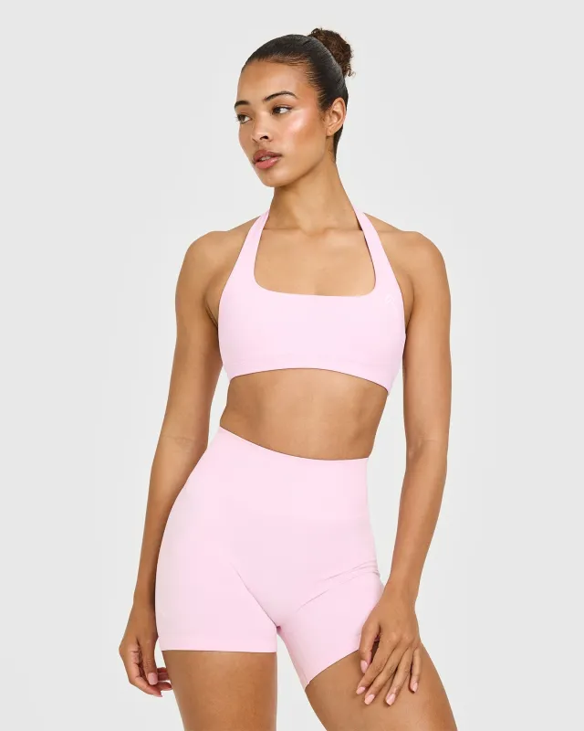 EasyLift™ Halter Bralette with White Logo | Chalk Pink sold by Oner Active