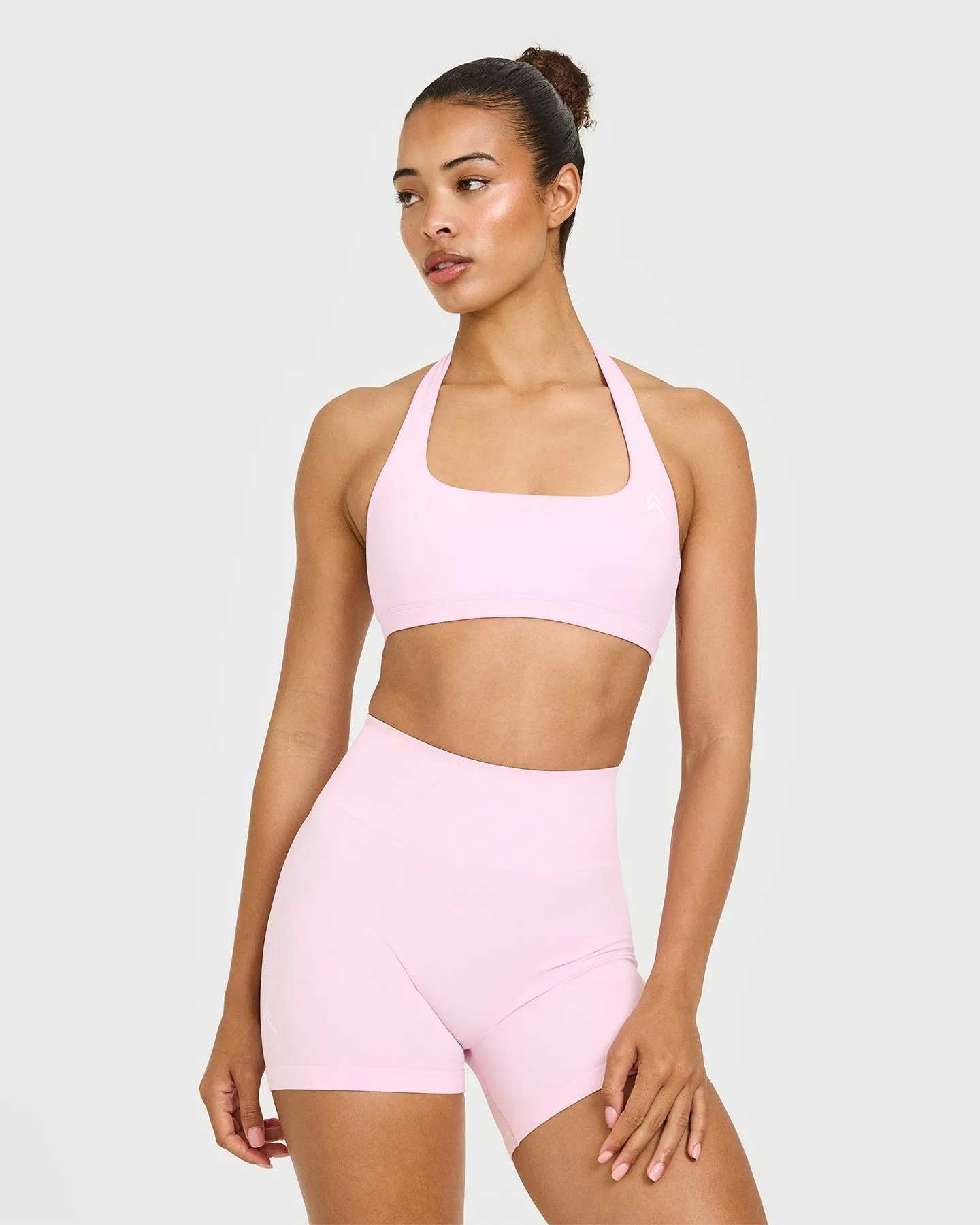 EasyLift™ Halter Bralette with White Logo | Chalk Pink sold by Oner Active