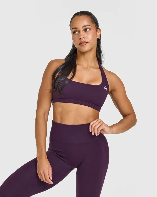 EasyLift™ Halter Bralette with White Logo | Blackberry Purple sold by Oner Active