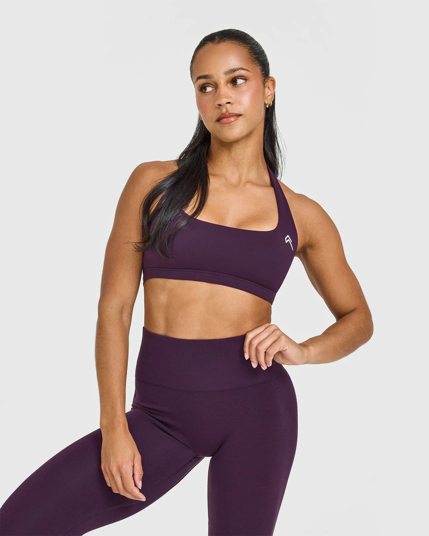 EasyLift™ Halter Bralette with White Logo | Blackberry Purple sold by Oner Active