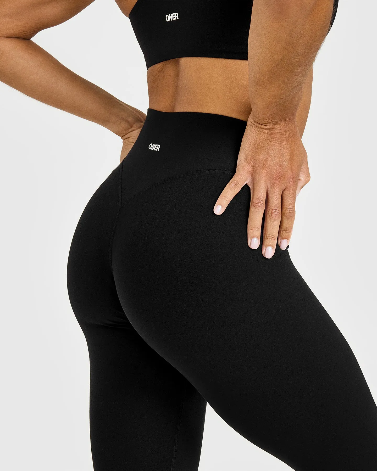 SoftMotion™ High Waisted Leggings with White Logo | Black sold by Oner Active product image thumbnail 4
