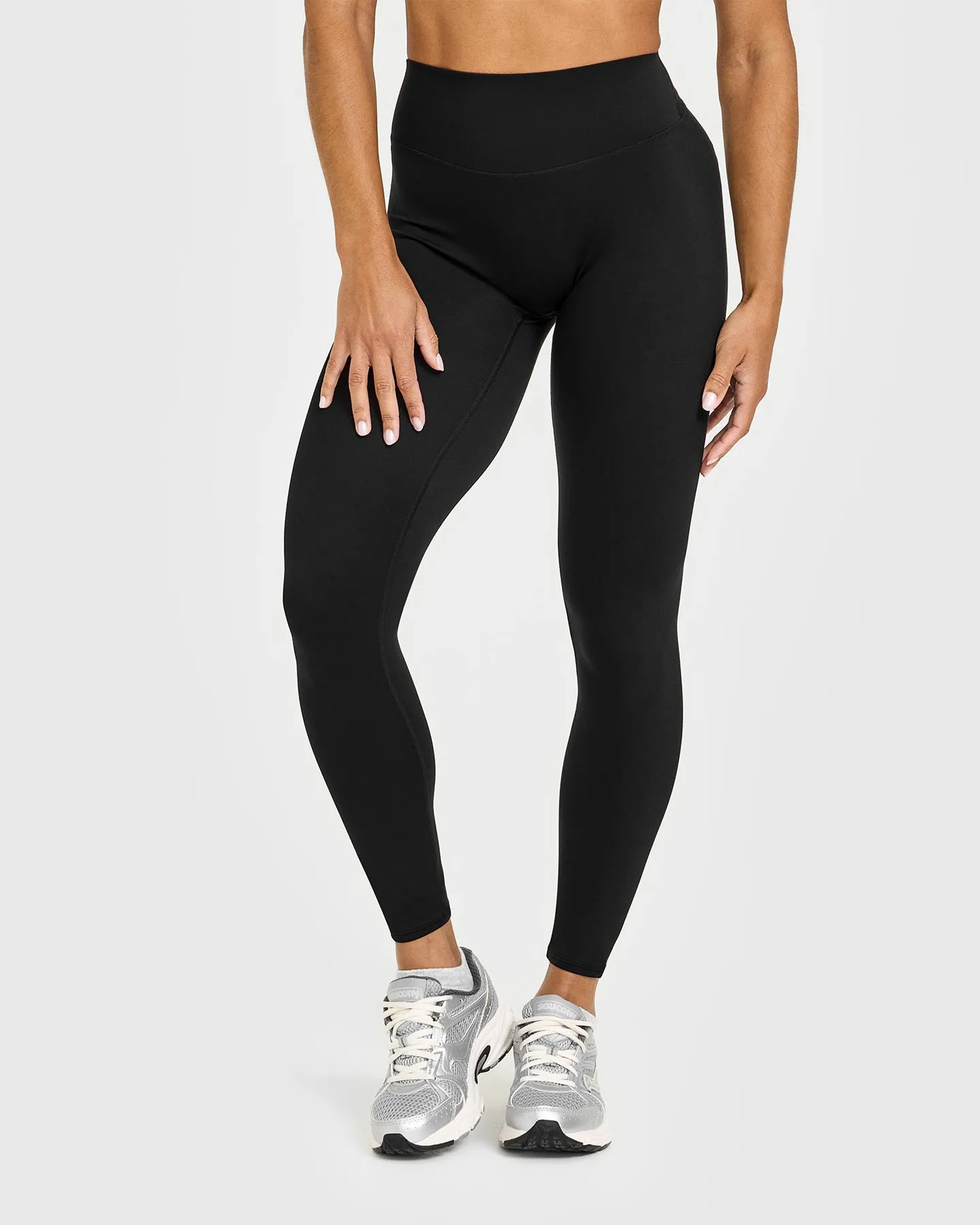SoftMotion™ High Waisted Leggings with White Logo | Black sold by Oner Active