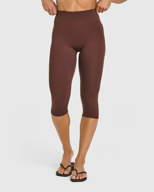 SoftMotion™ High Waisted Capri Leggings with White Logo | Espresso Brown sold by Oner Active