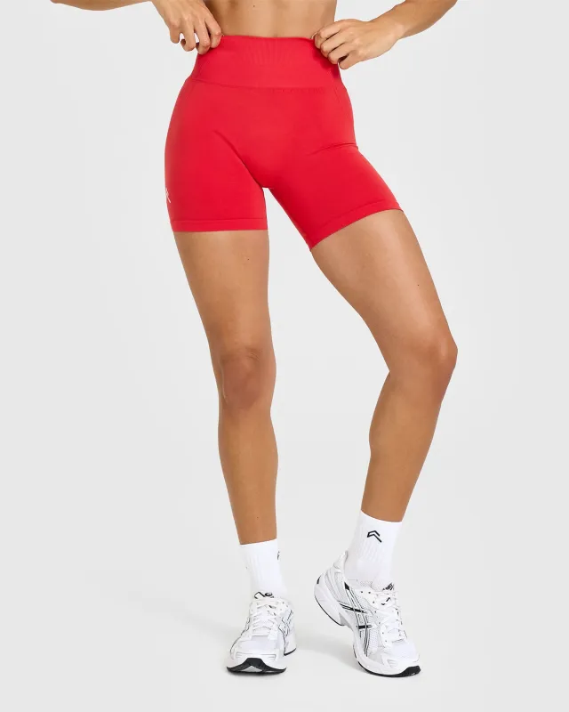 Effortless Seamless Shorts with White Logo | Muscle Mommy Red sold by Oner Active