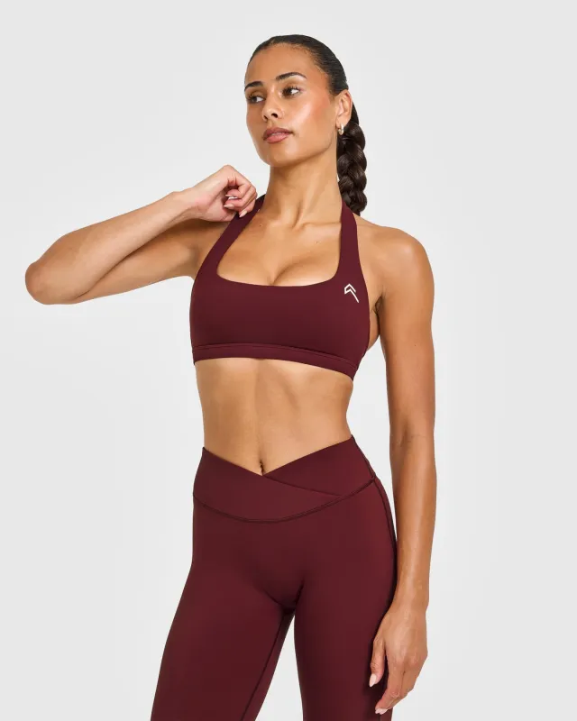 EasyLift™ Halter Bralette with White Logo | Rosewood sold by Oner Active