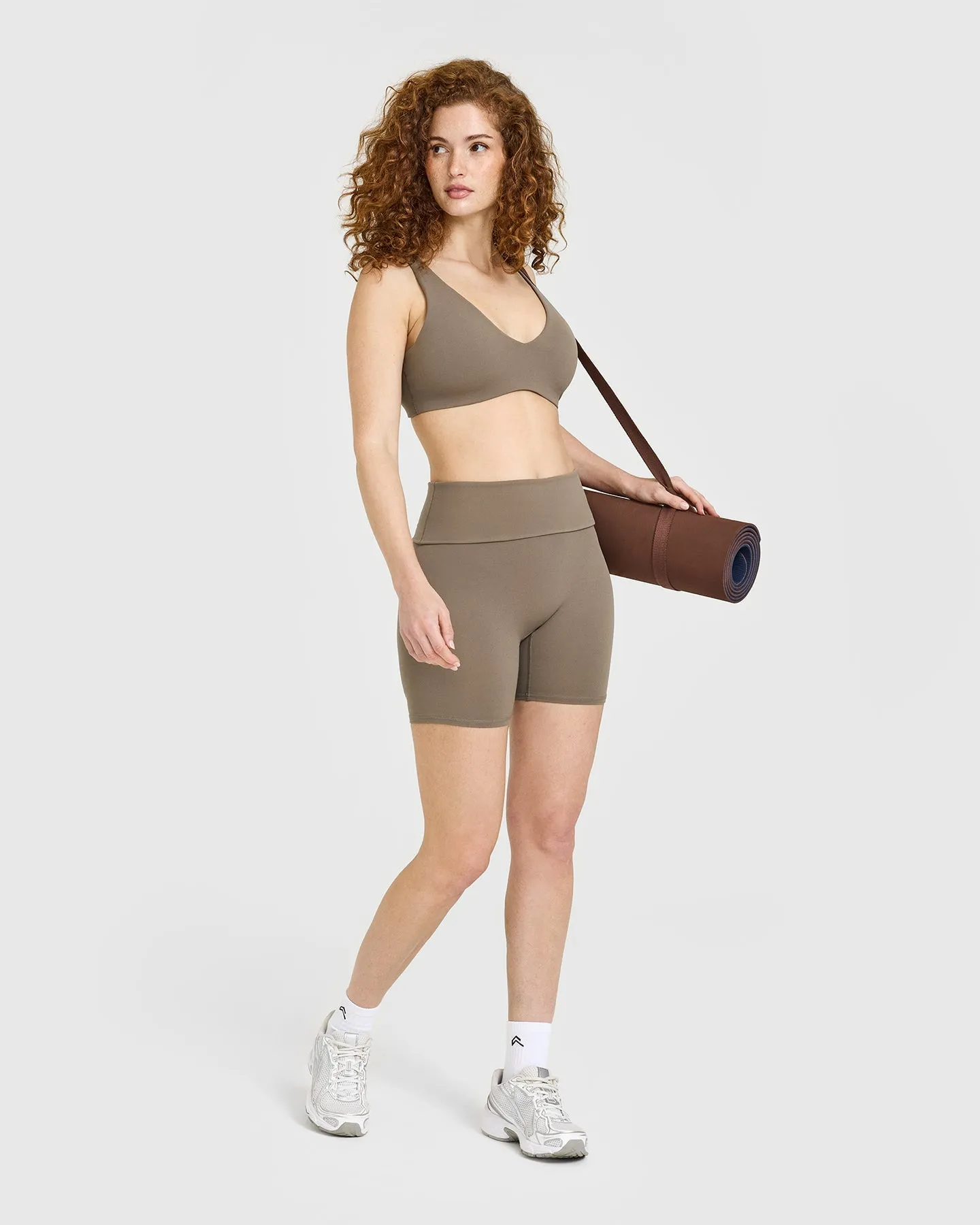 SoftMotion™ Fold Over Shorts 6" with White Logo | Moss Brown sold by Oner Active product image thumbnail 3