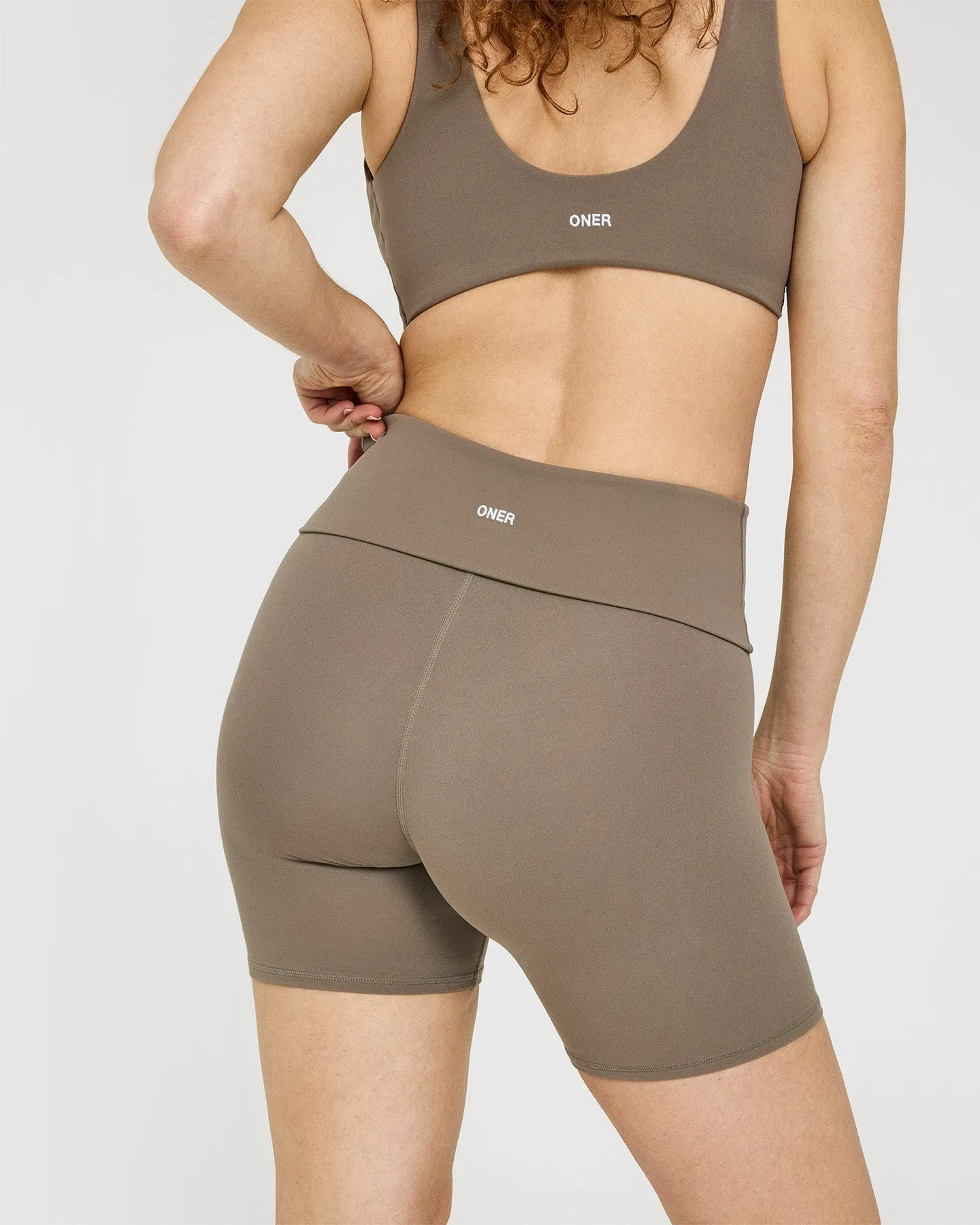 SoftMotion™ Fold Over Shorts 6" with White Logo | Moss Brown sold by Oner Active product image thumbnail 4