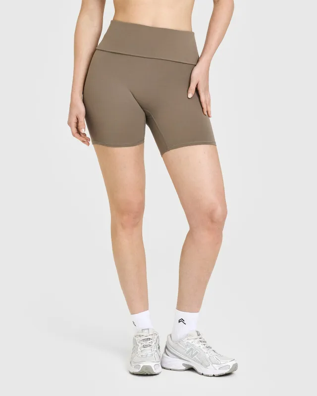 SoftMotion™ Fold Over Shorts 6" with White Logo | Moss Brown sold by Oner Active