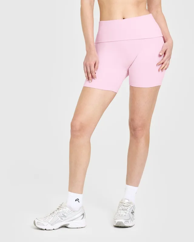 SoftMotion™ Fold Over Shorts 6" with White Logo | Chalk Pink sold by Oner Active