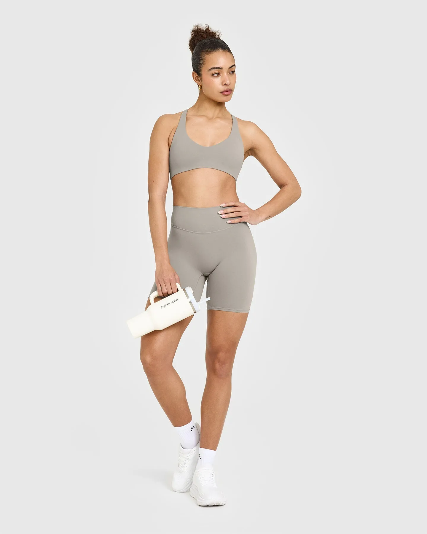 SoftMotion™ Cycling Shorts 8" with White Logo | Warm Sand sold by Oner Active product image thumbnail 3