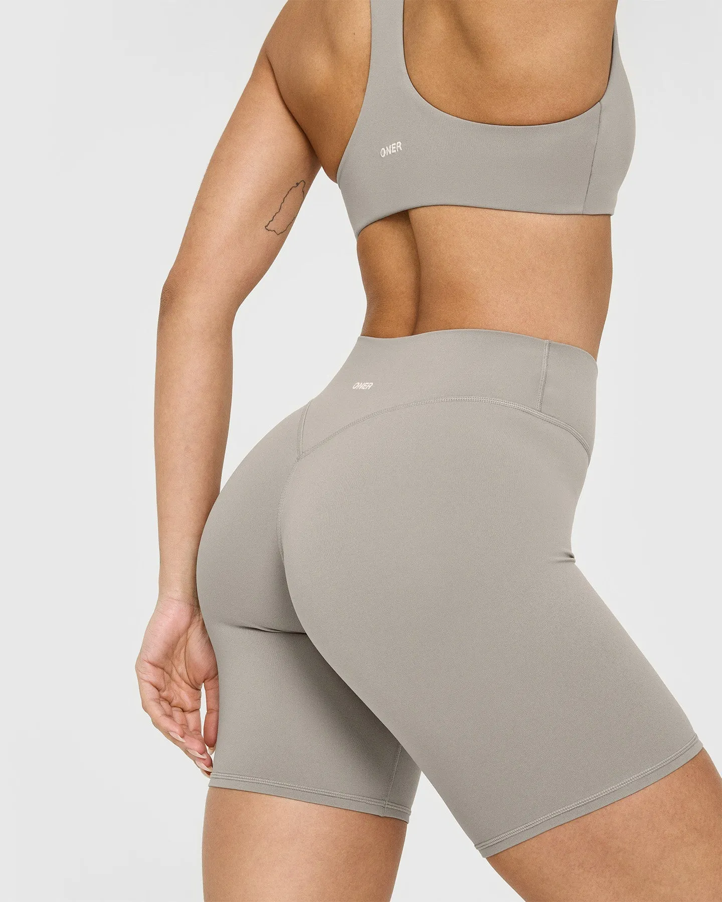 SoftMotion™ Cycling Shorts 8" with White Logo | Warm Sand sold by Oner Active product image thumbnail 4